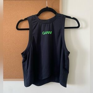 Ganni Active Mesh Top Size Small Black Green